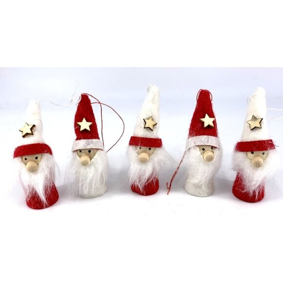Gnome Santa Ornaments Lot of 5 Felt Wood 3.25" Hand Crafted - Picture 1 of 4